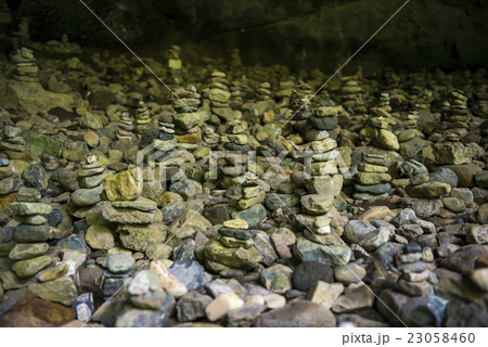 天岩戸神社の石積みの写真素材