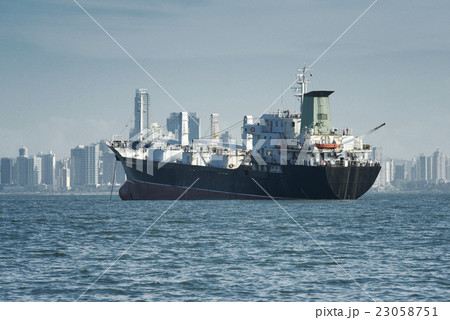 View of a large cargo ship anchored  23058751