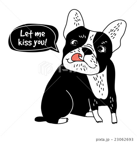 Dog French bulldog love kiss and sign greeting 23062693