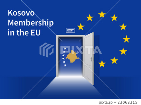 European Union flag wall with Kosovo flag door. EU 23063315