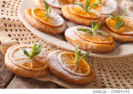 almond cookies with citrus close-up almond cookies with citrus close-up 23064142