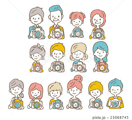Set Of People With Camera Line Drawing Series Stock Illustration