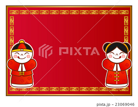 中国の男女子供装飾セット コピースペース有のイラスト素材