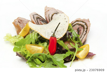 chicken breast with vegetables on a white plate chicken breast with vegetables on a white plate 23076909