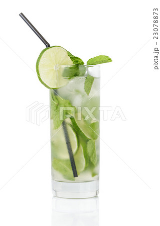 refreshing cocktail mojito with cane sugar, lime and mint isolated refreshing cocktail mojito with cane sugar, lime and mint isolated 23078873