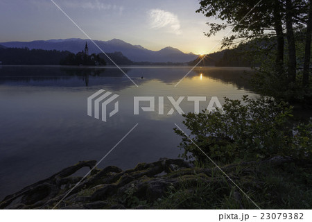 magical sunrise of Lake Bled with island magical sunrise of Lake Bled with island 23079382