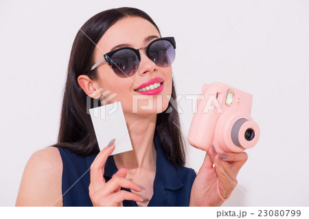 Fashionable woman standing isolated on white 23080799