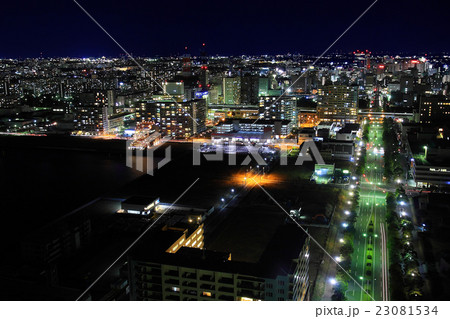 千葉みなと駅周辺の夜景の写真素材