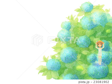あじさいと女の子ヨコ（晴れブルー） 23081902