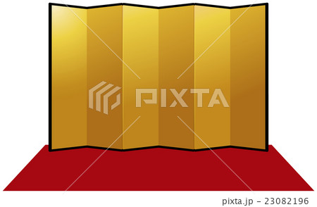 金屏風と緋毛氈のイラスト素材