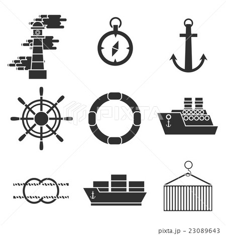 Sea port icons set 23089643