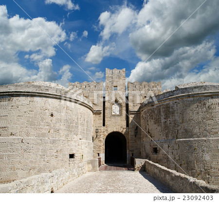 Medieval city walls in Rhodes town, Greece 23092403