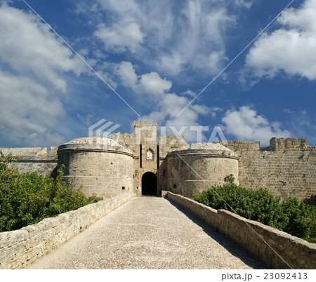 Medieval city walls in Rhodes town, Greece Medieval city walls in Rhodes town, Greece 23092413