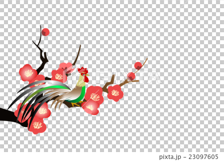 公雞年新年賀卡李子和長尾道 23097605