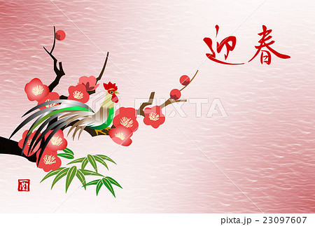 酉年年賀状　梅とナガオドリ 23097607