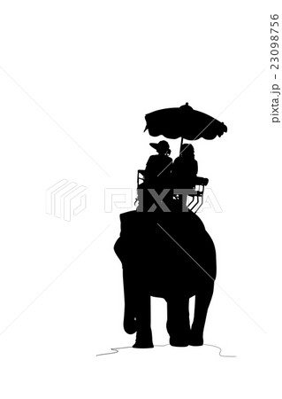 silhouette elephant and tourist on white  23098756