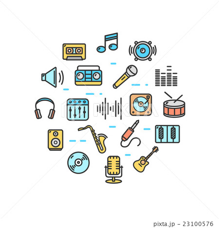 Music Round Design Template Thin Line Icon. Vector 23100576