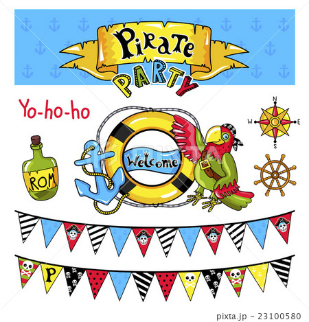 Pirate party elements vector on white background 23100580