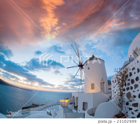 Oia village windmill on Santorini island in Greece Oia village windmill on Santorini island in Greece 23102999