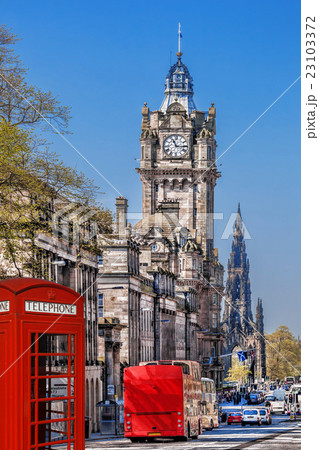 Edinburgh with red phone booths in Scotland, UK Edinburgh with red phone booths in Scotland, UK 23103372