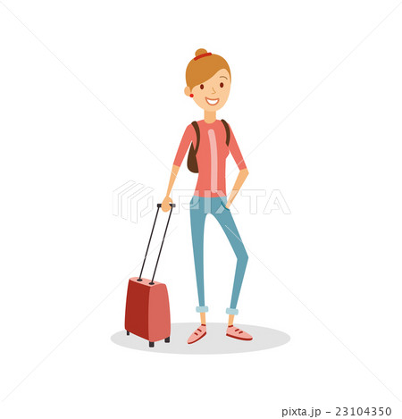 Travel people cartoon. Happy girl with hand 23104350