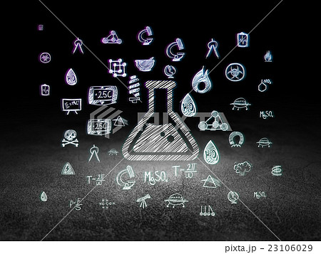 Science concept: Flask in grunge dark room 23106029
