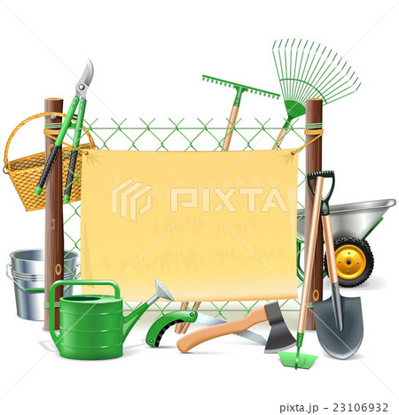 Vector Mesh Frame with Garden Tools 23106932