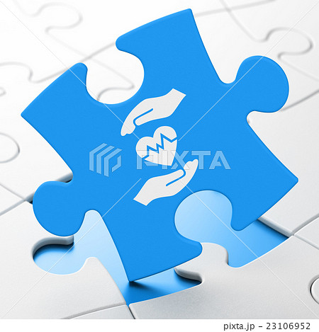 Insurance concept: Heart And Palm on puzzle Insurance concept: Heart And Palm on puzzle 23106952