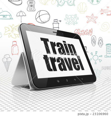 Travel concept: Tablet Computer with Train Travel Travel concept: Tablet Computer with Train Travel 23106960