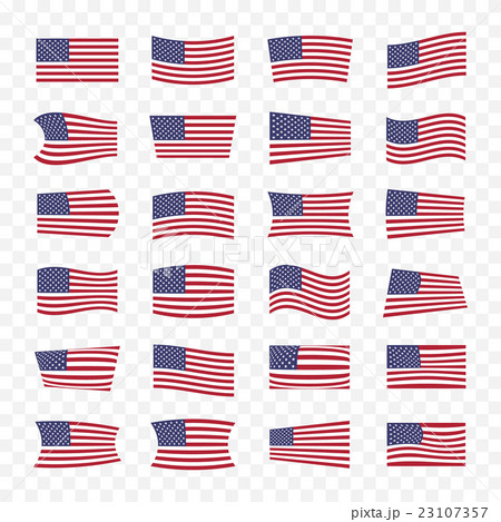 USA flags set with different bending effects. 23107357