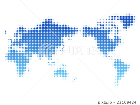 世界地図 ドット イラスト 青 グラデーション 日本中心 のイラスト素材