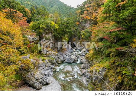 鳩ノ巣渓谷の紅葉の写真素材