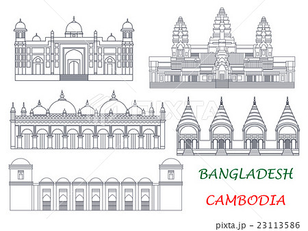 Travel landmarks of Cambodia and Bangladesh icons 23113586