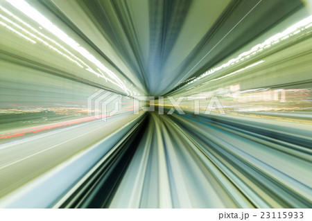 Train moving fast in tunnel at night 23115933