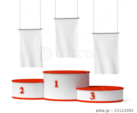 Round winners podium with blank white flags 23122092