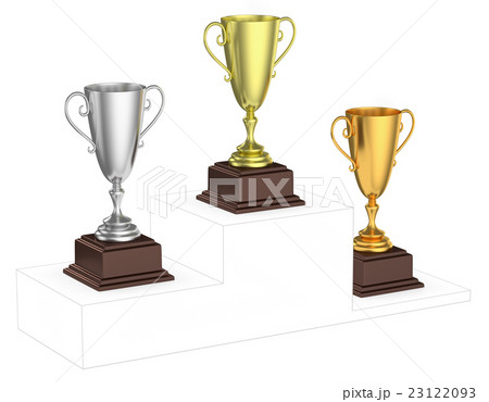 Trophy cups on imaginary winners podium Trophy cups on imaginary winners podium 23122093