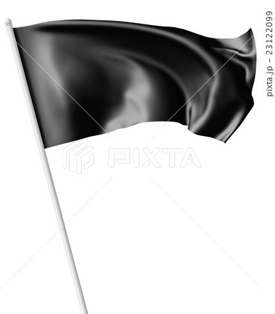 Black flag on flagpole waving in wind 23122099