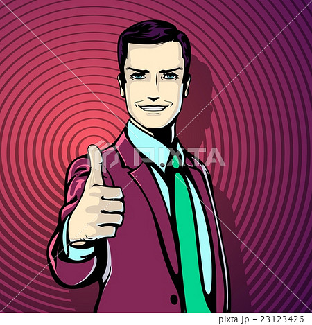 Successful businessman gives thumb up pop art Successful businessman gives thumb up pop art 23123426