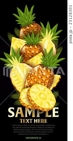 Fruit mix with leaves on black background 23128301