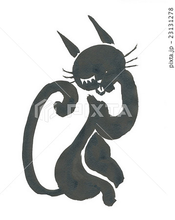 墨で描いた黒猫 顔を洗う のイラスト素材