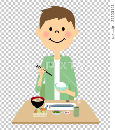 ご飯を食べる男性のイラスト素材