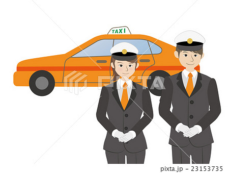 タクシーと男女運転士のイラスト素材