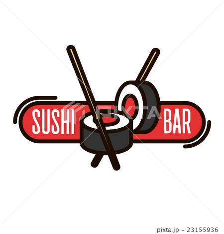 Japanese sushi with chopsticks thin line badge Japanese sushi with chopsticks thin line badge 23155936