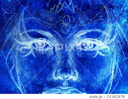 mystic woman drawing with ornament, eye contact 23162976