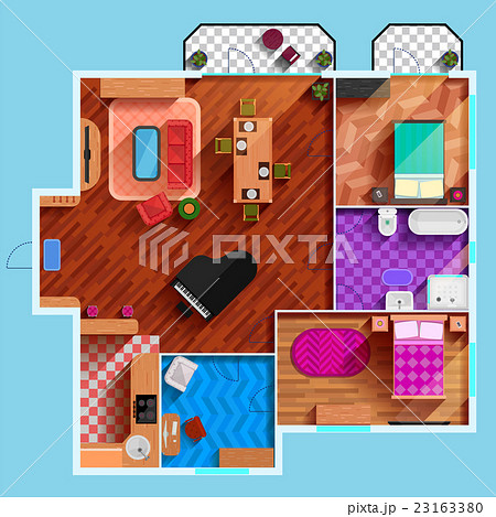 Top View Of Interior Of Typical Apartment  Top View Of Interior Of Typical Apartment  23163380