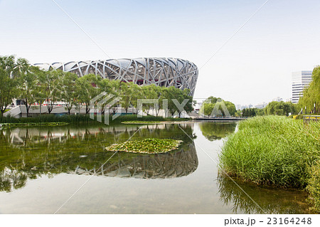 The National stadium of China with its reflection The National stadium of China with its reflection 23164248