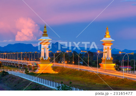 Third Thai Lao Friendship Bridge at twilight time Third Thai Lao Friendship Bridge at twilight time 23165477