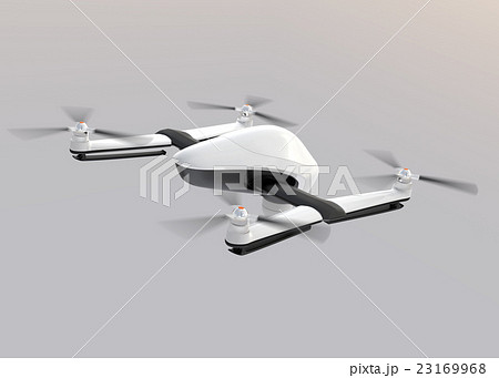 雲の上に飛ぶ白色ドローンの後ろ姿 23169968
