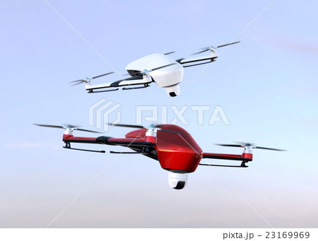 カメラが装備されたドローンが空を飛ぶ 23169969