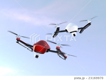 カメラが装備されたドローンが空を飛ぶ 23169970